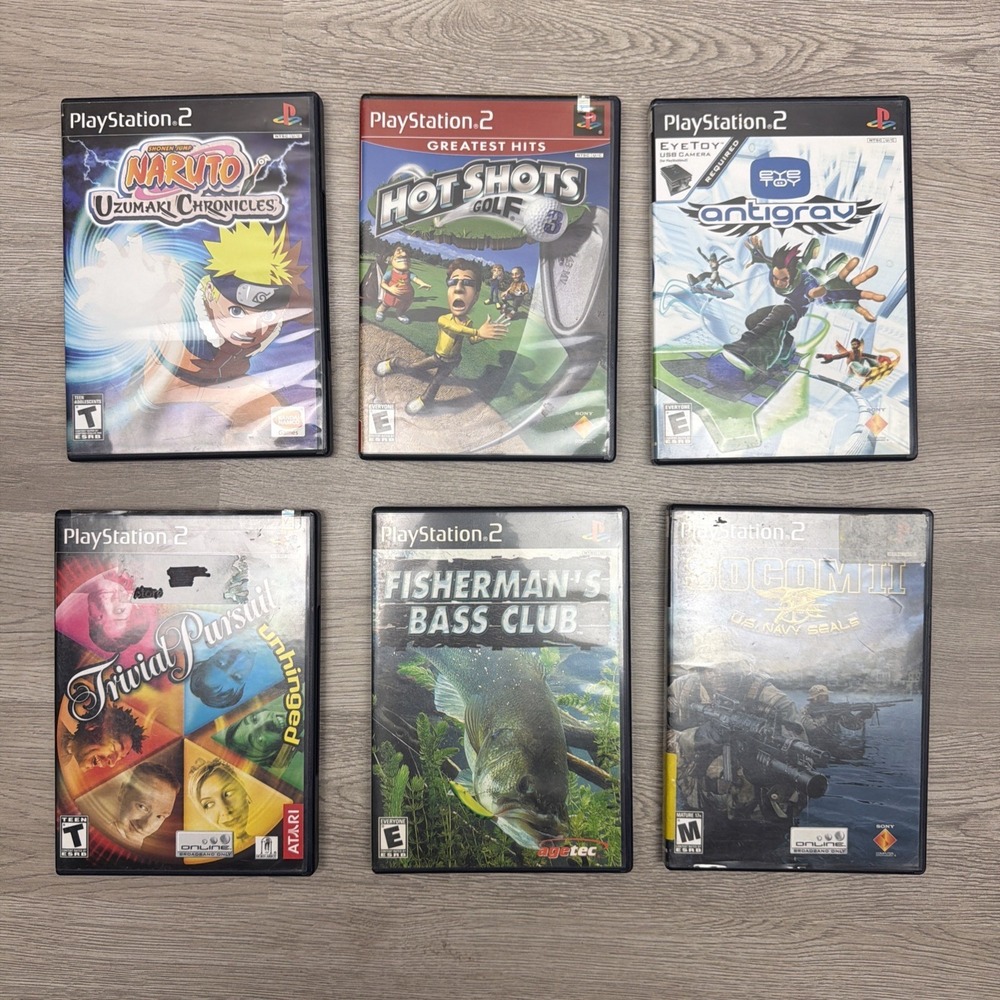 PlayStation 2 Lot Of 6 Games Naruto Antigrav Hotshots Golf FishermanBass Socom 2